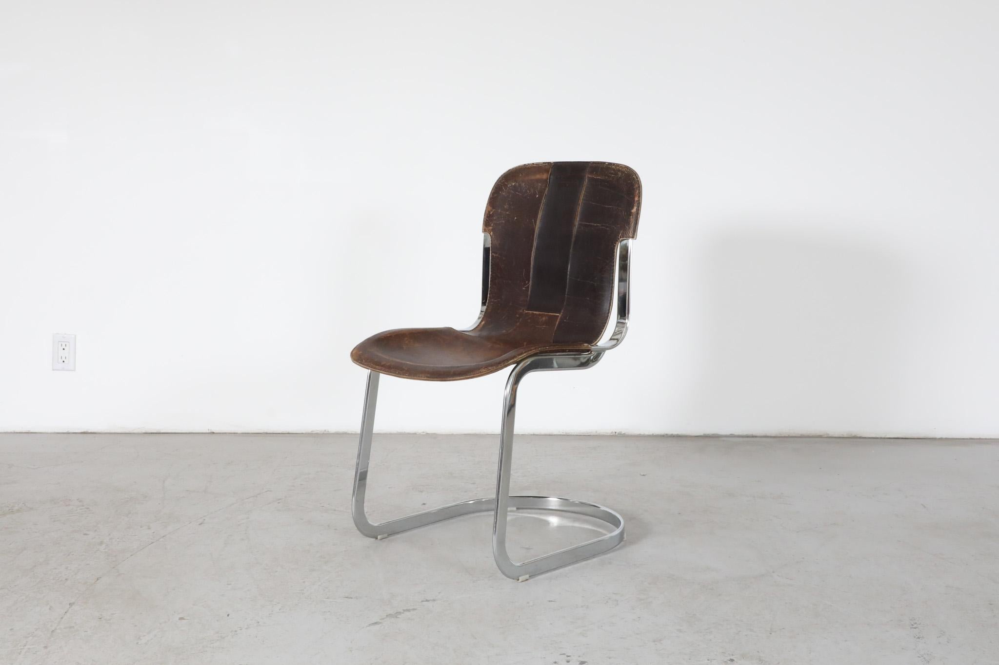 Mid-Century Modern Mid-Century Willy Rizzo Steel and Leather Chair for Cidue, 1960s For Sale