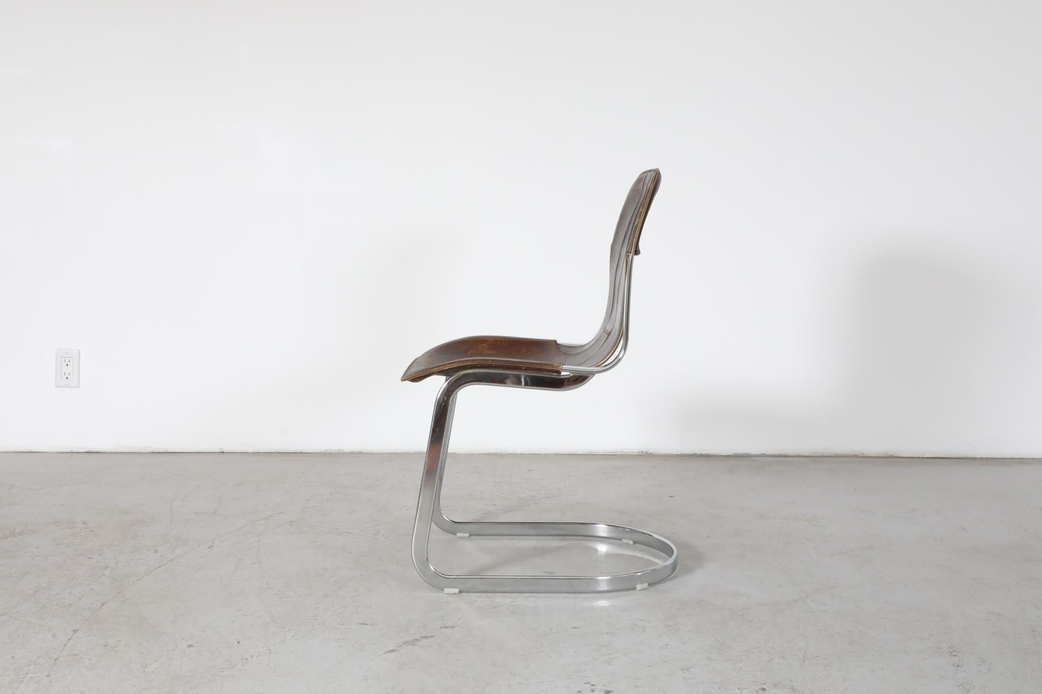Italian Mid-Century Willy Rizzo Steel and Leather Chair for Cidue, 1960s For Sale