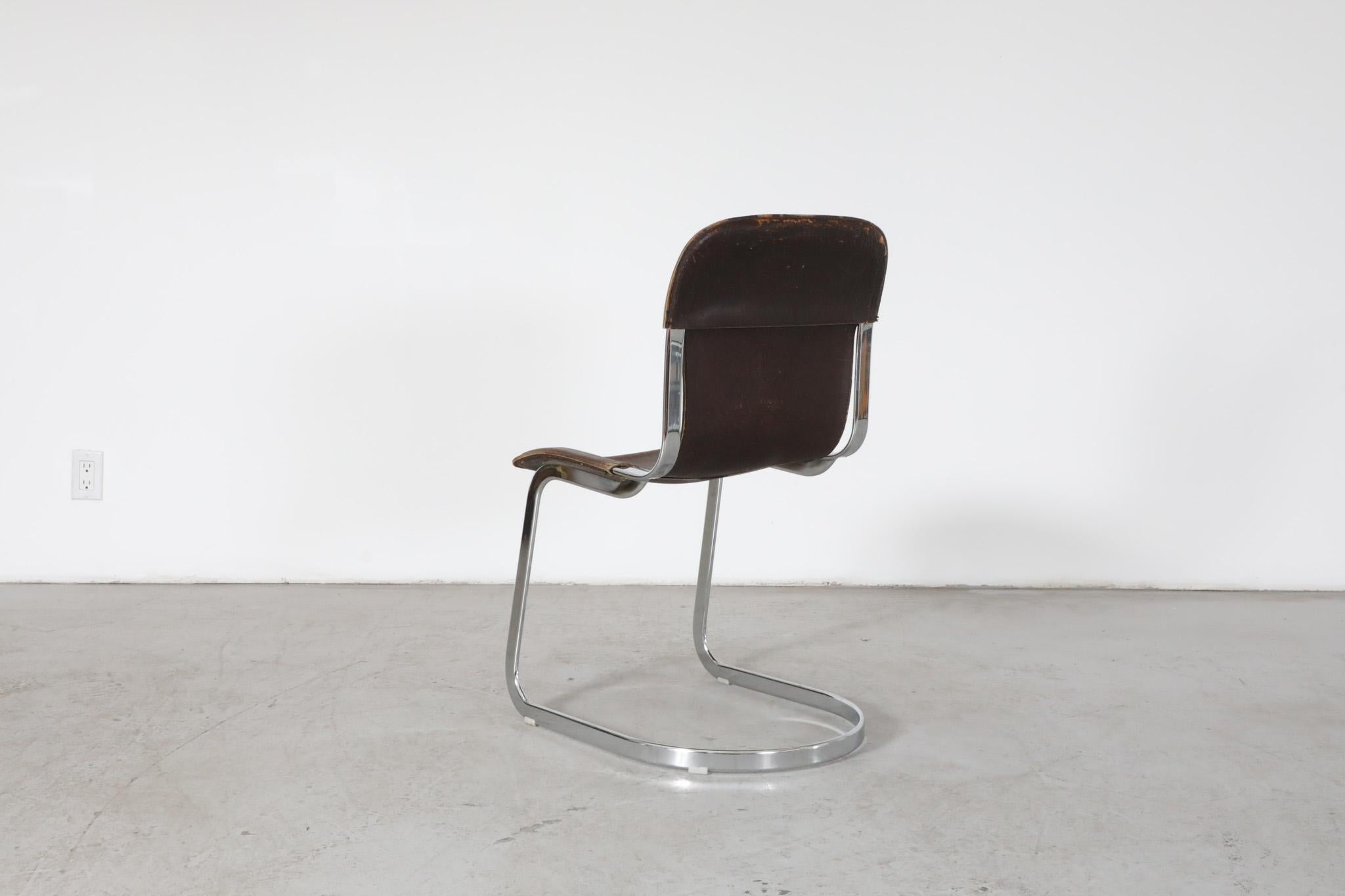 Mid-Century Willy Rizzo Steel and Leather Chair for Cidue, 1960s In Good Condition In Los Angeles, CA