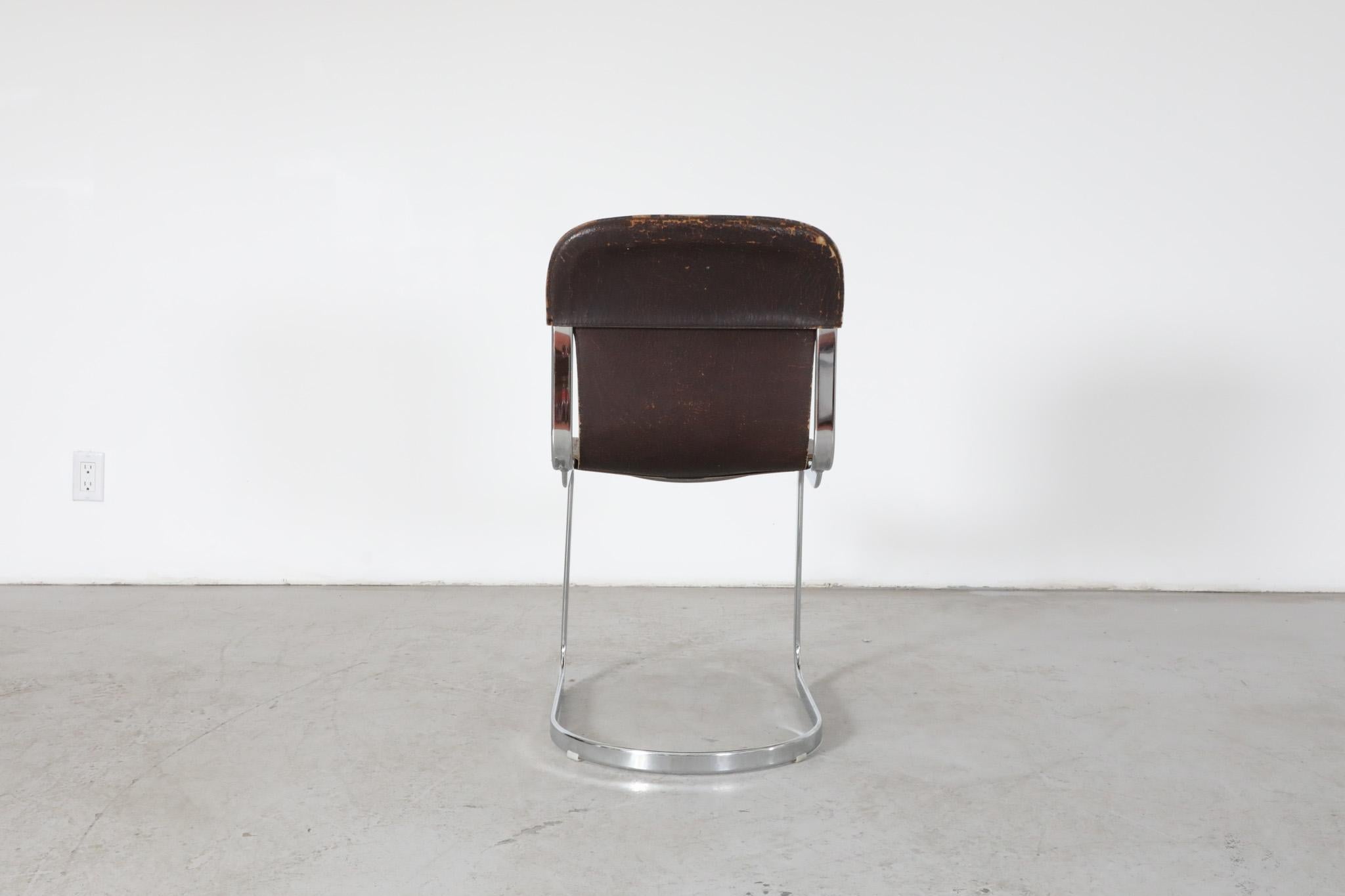 Mid-20th Century Mid-Century Willy Rizzo Steel and Leather Chair for Cidue, 1960s For Sale