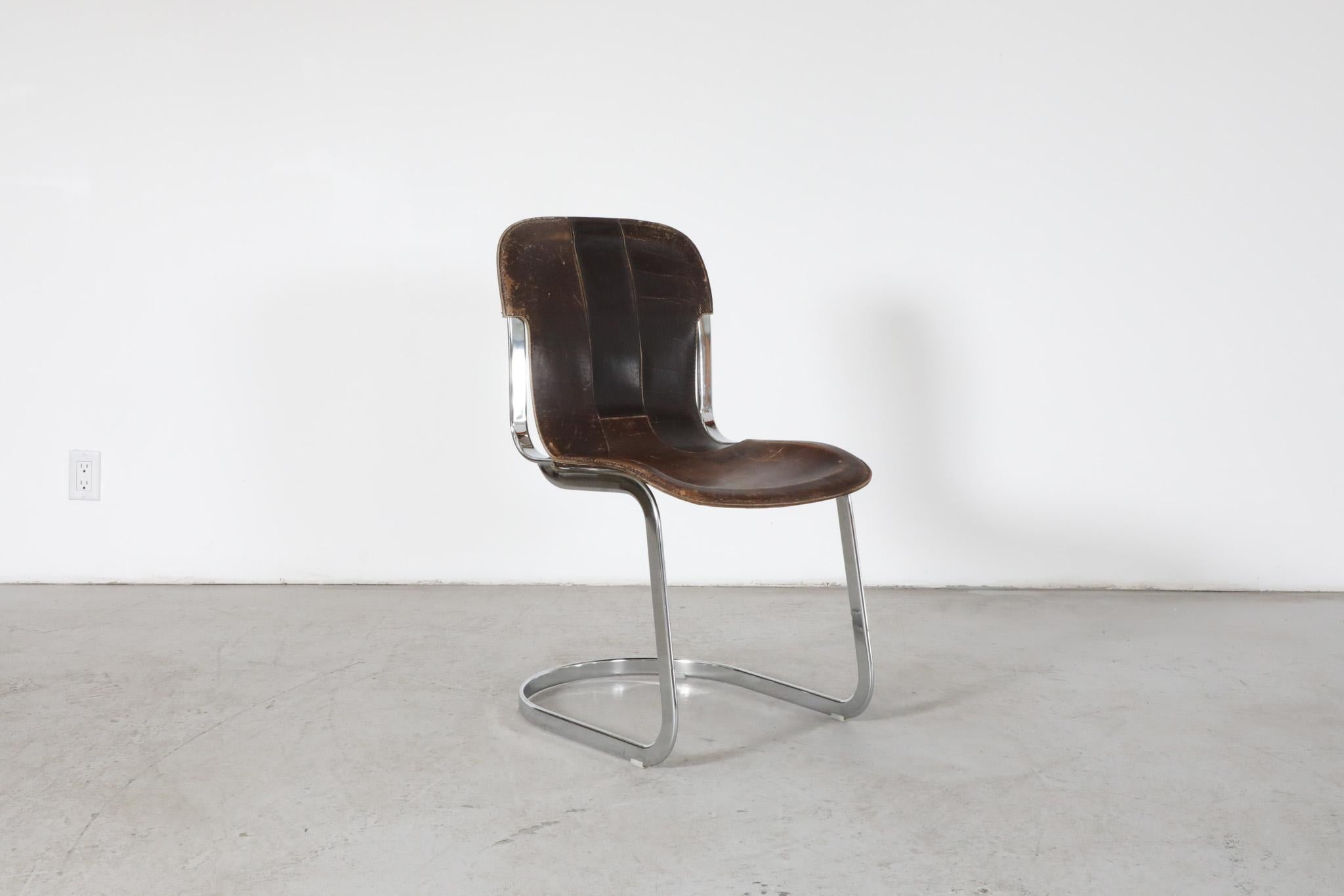 Mid-Century Willy Rizzo Steel and Leather Chair for Cidue, 1960s For Sale 1