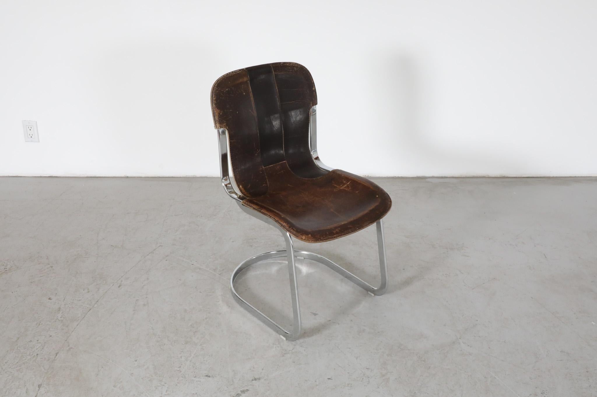 Mid-Century Willy Rizzo Steel and Leather Chair for Cidue, 1960s For Sale 2