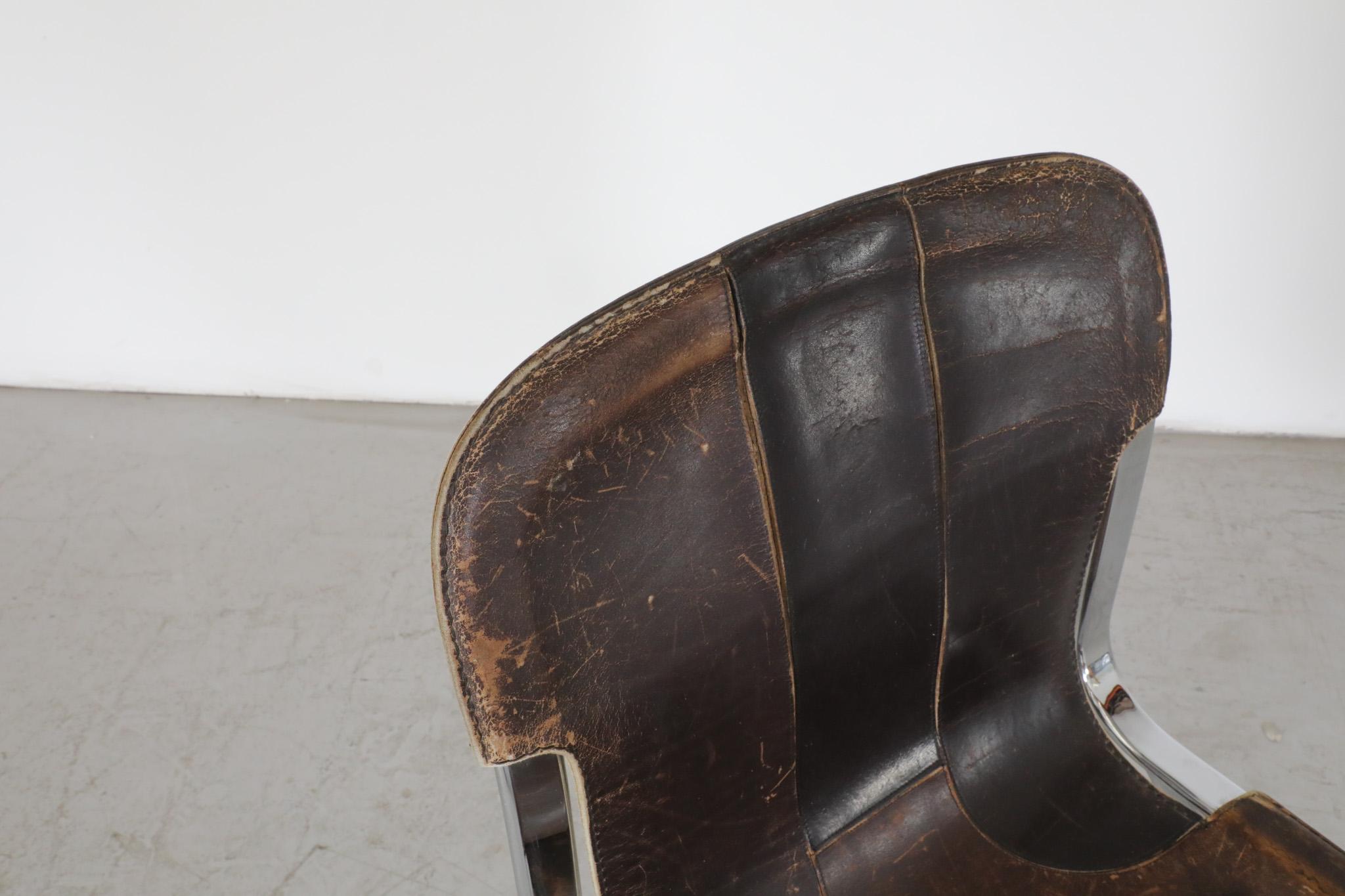 Mid-Century Willy Rizzo Steel and Leather Chair for Cidue, 1960s For Sale 3