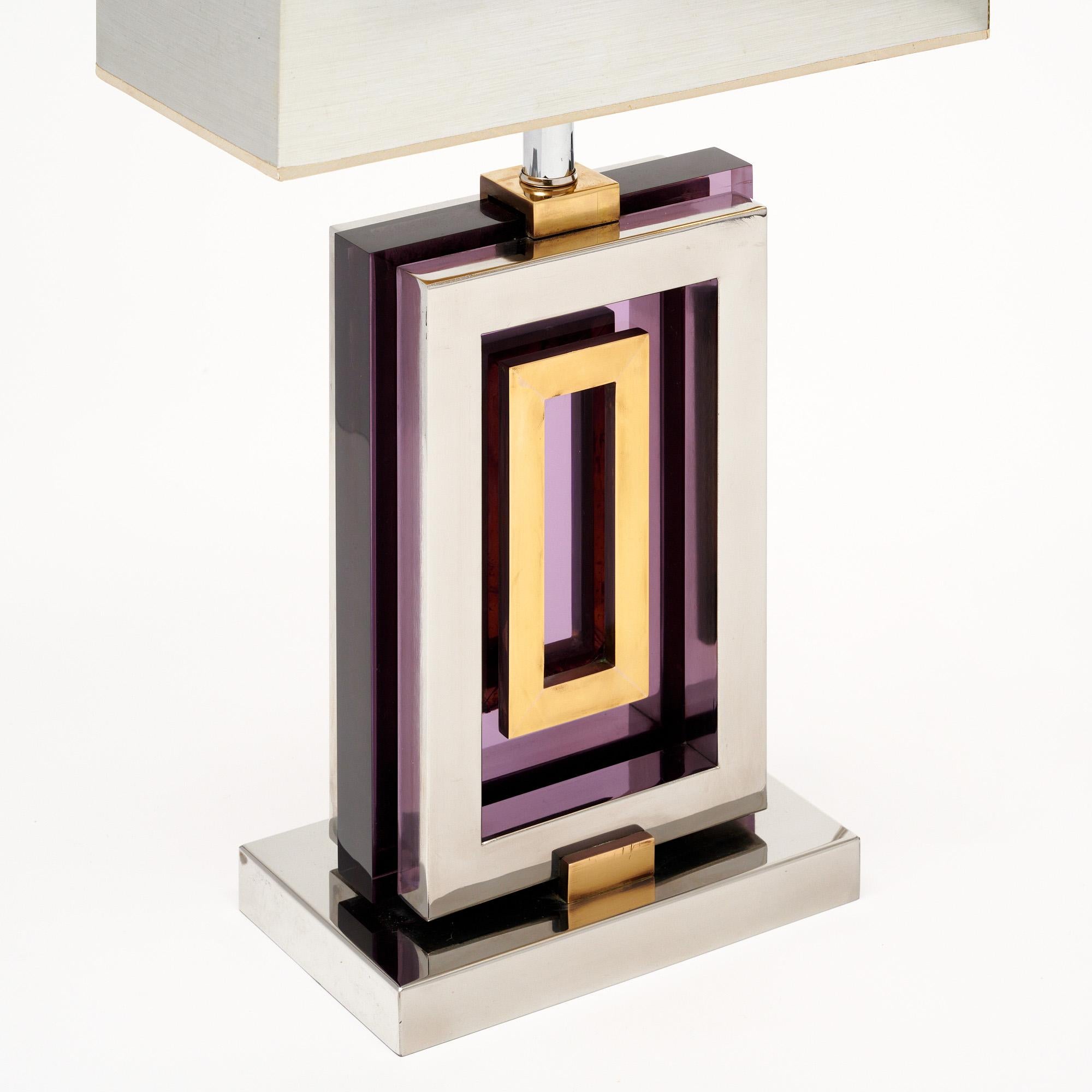 Brass Mid-Century Willy Rizzo Style Purple Lamps