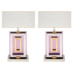 Mid-Century Willy Rizzo Style Purple Lamps
