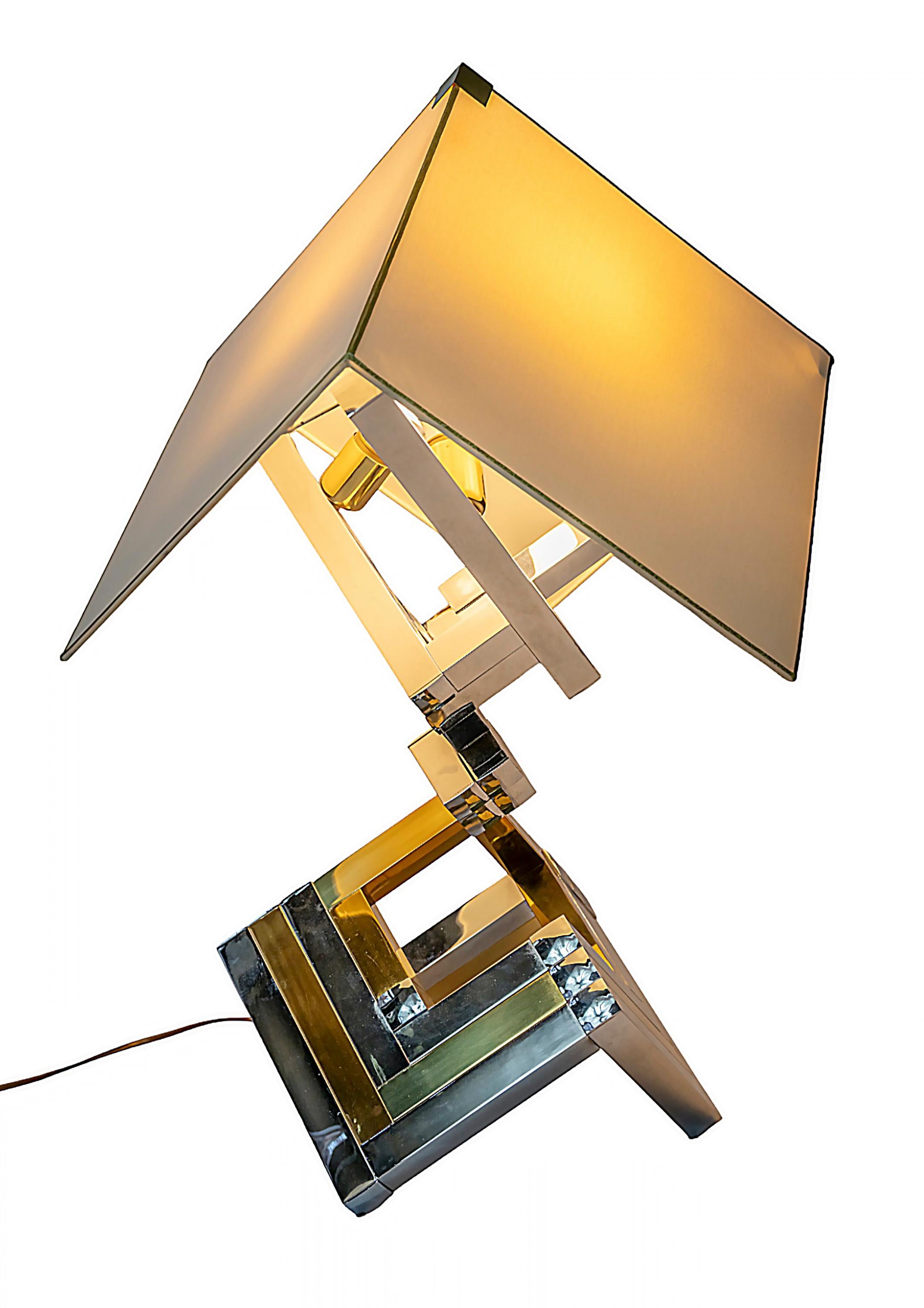 Brass Mid-Century Willy Rizzo Table Lamp For Lumica, 1970's For Sale