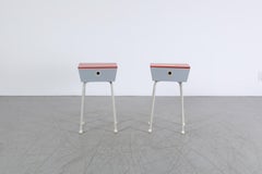 Mid-Century Wim Rietveld Nightstands for Auping, Grey & Red, Pair