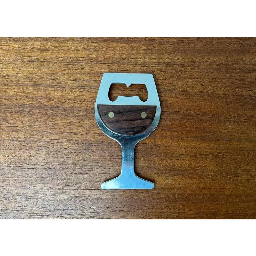 Mid-Century Modern Mid-Century Wine Glass-Shaped Bottle Opener in Metal and Wood, 1960s For Sale
