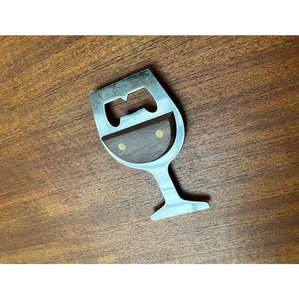 Mid-Century Wine Glass-Shaped Bottle Opener in Metal and Wood, 1960s In Excellent Condition For Sale In Hamburg, DE