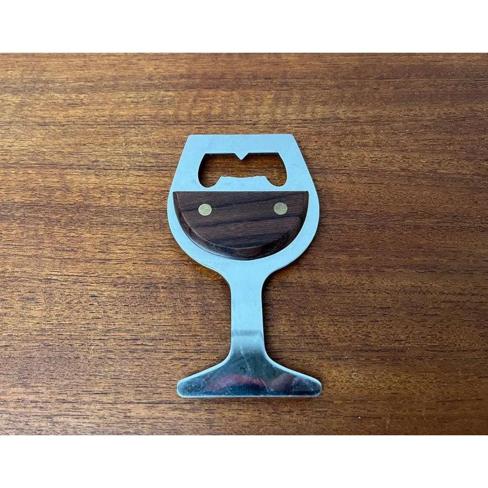 20th Century Mid-Century Wine Glass-Shaped Bottle Opener in Metal and Wood, 1960s For Sale