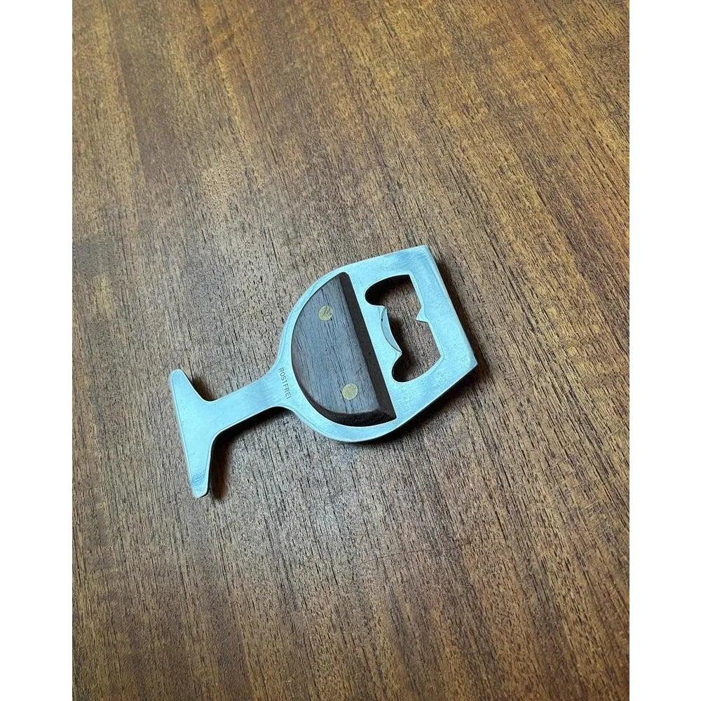 Mid-Century Wine Glass-Shaped Bottle Opener in Metal and Wood, 1960s For Sale 1