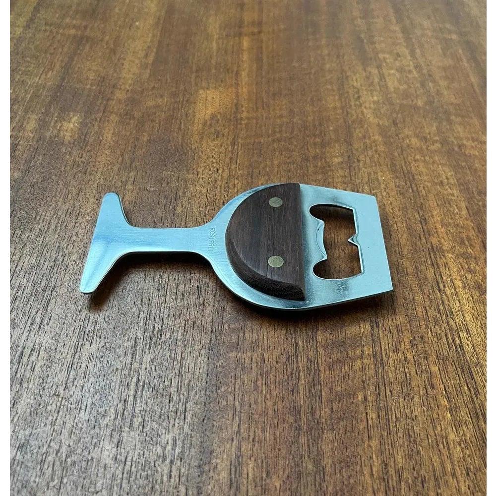 Mid-Century Wine Glass-Shaped Bottle Opener in Metal and Wood, 1960s For Sale 2