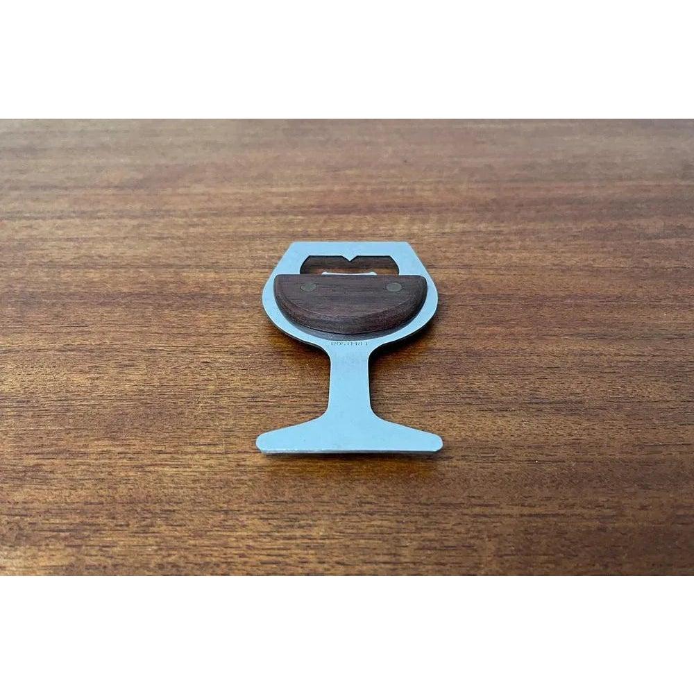 Mid-Century Wine Glass-Shaped Bottle Opener in Metal and Wood, 1960s For Sale 3