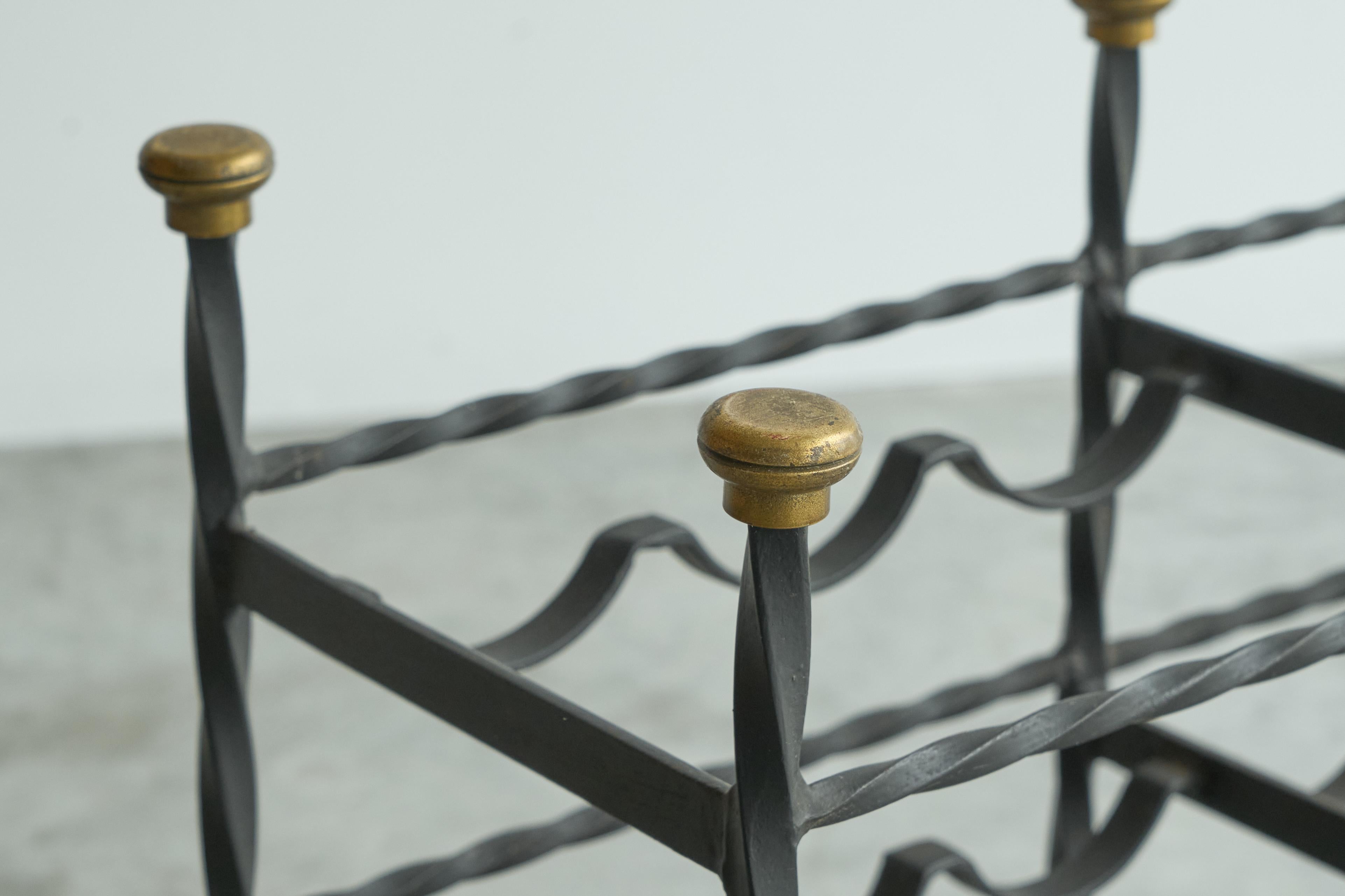 Brutalismo Mid Century Wine Rack in Wrought Iron Brass 1960s in vendita