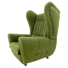 Mid-Century Wing Armchair in Green Fabric, 1960's