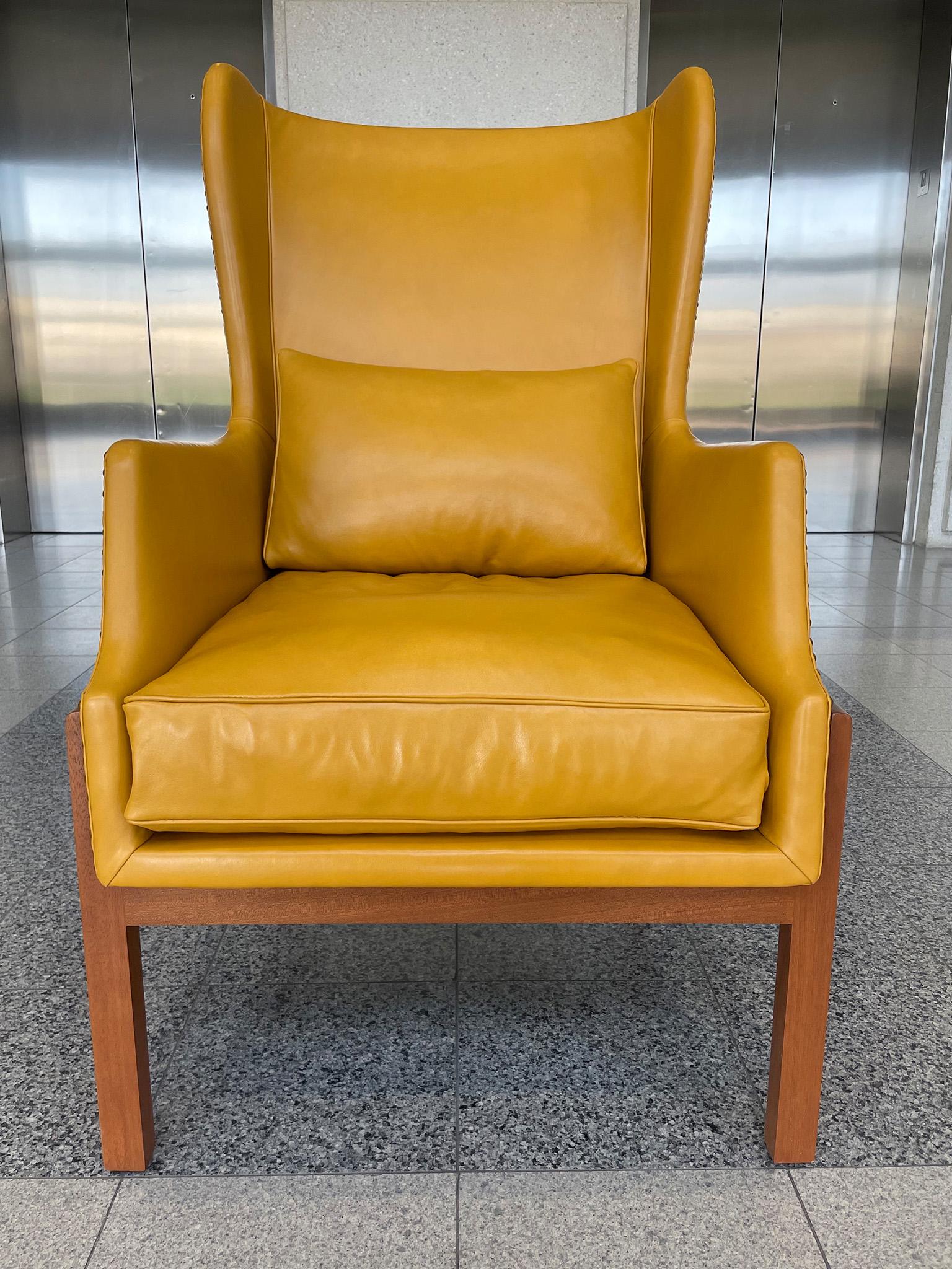 Mid-Century Wingback Armchair With Ottoman in the Style of Mogens Koch For Sale 2