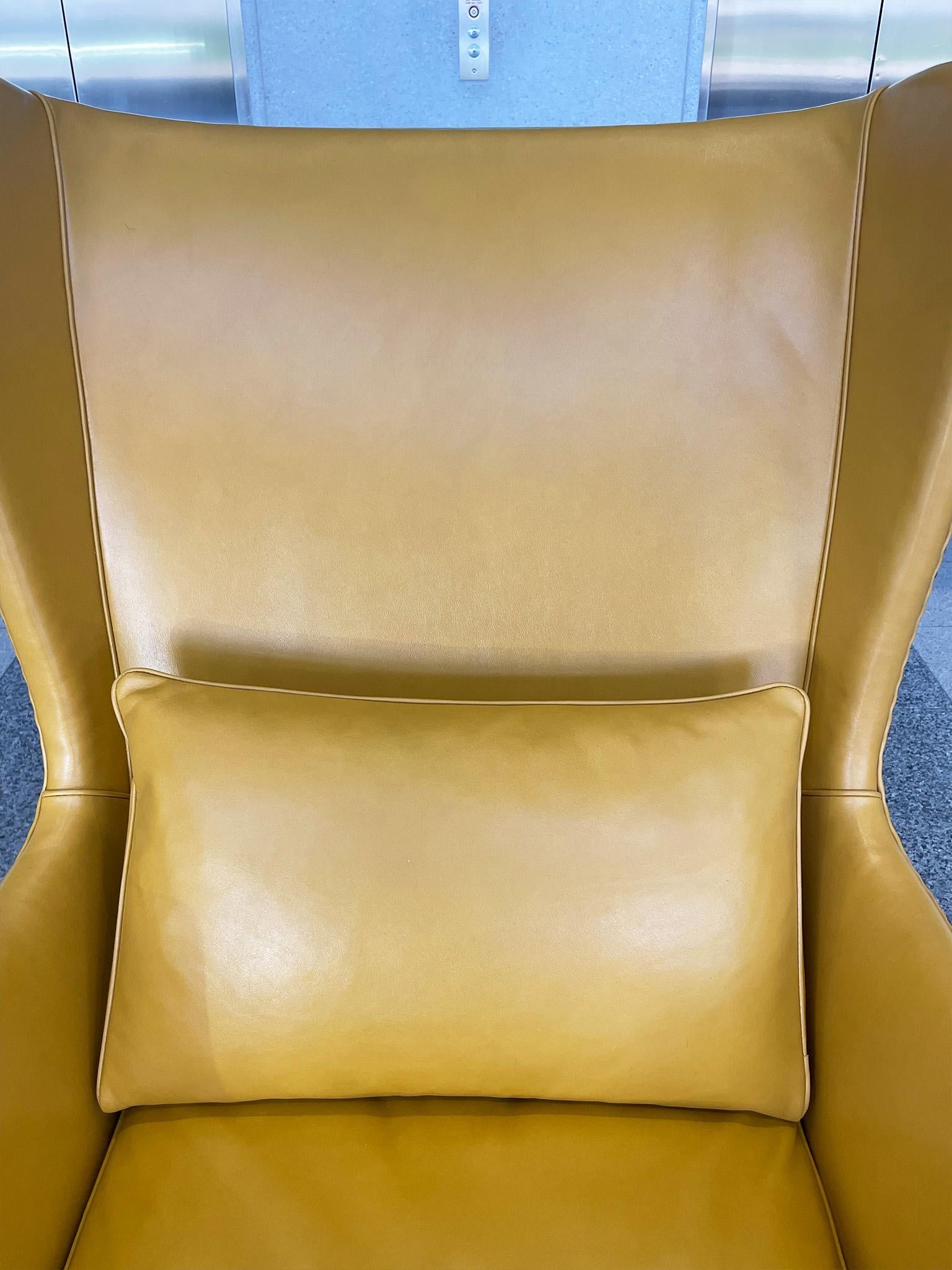 Mid-Century Wingback Armchair With Ottoman in the Style of Mogens Koch For Sale 3
