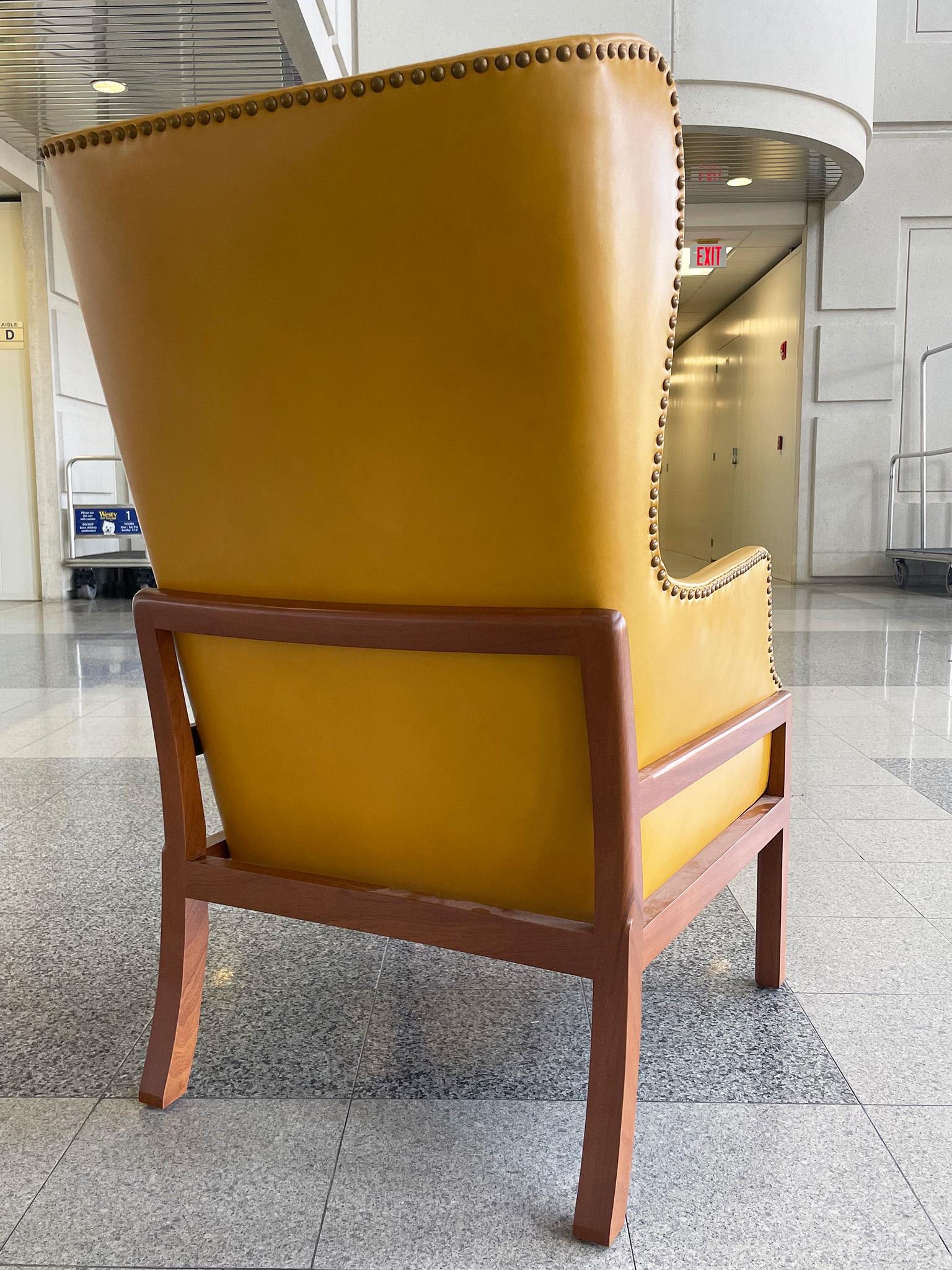 Mid-Century Wingback Armchair With Ottoman in the Style of Mogens Koch For Sale 6