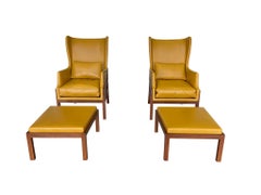 Mid-Century Wingback Armchair With Ottoman in the Style of Mogens Koch