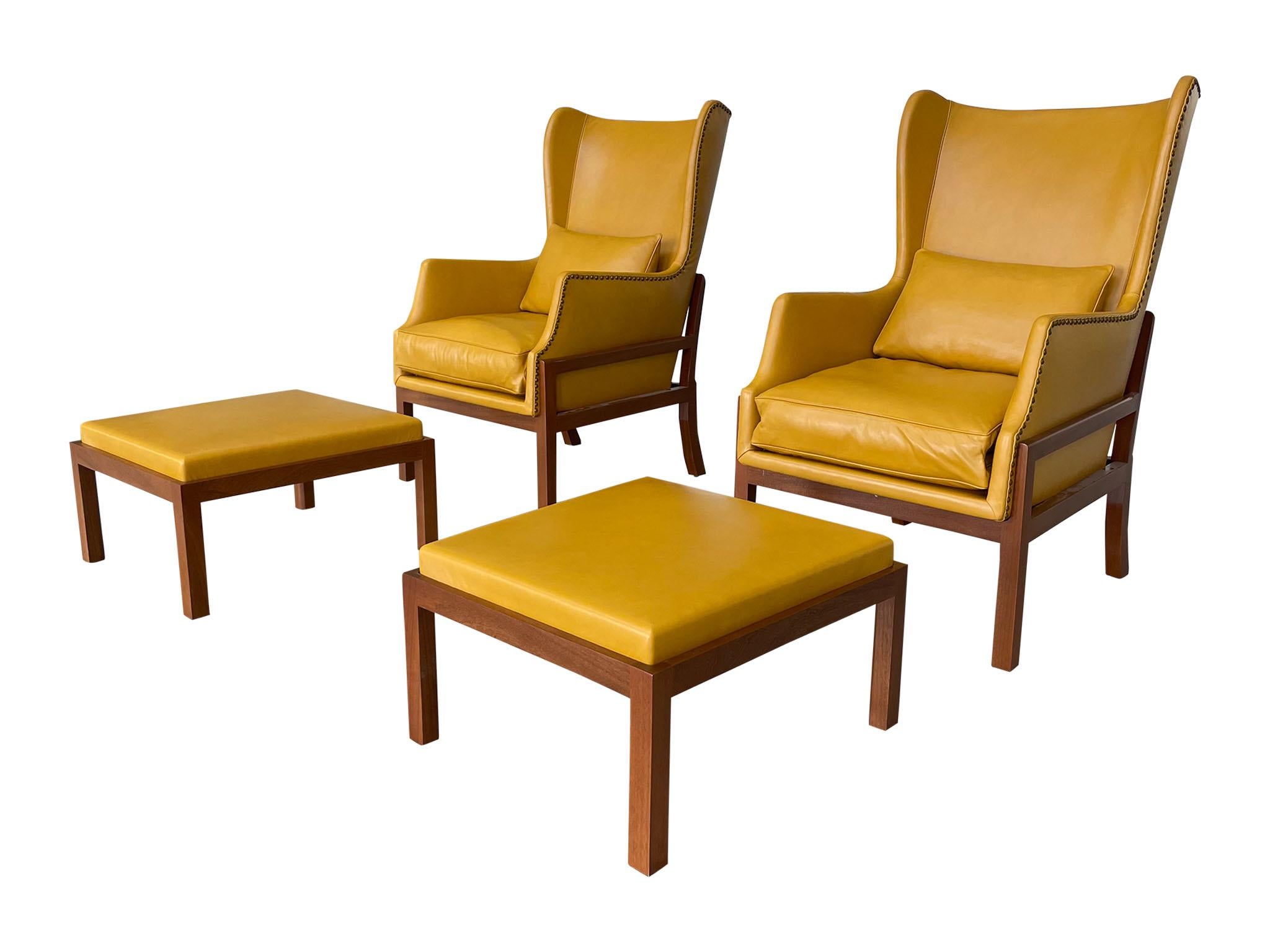 American Mid-Century Wingback Armchair With Ottoman in the Style of Mogens Koch For Sale