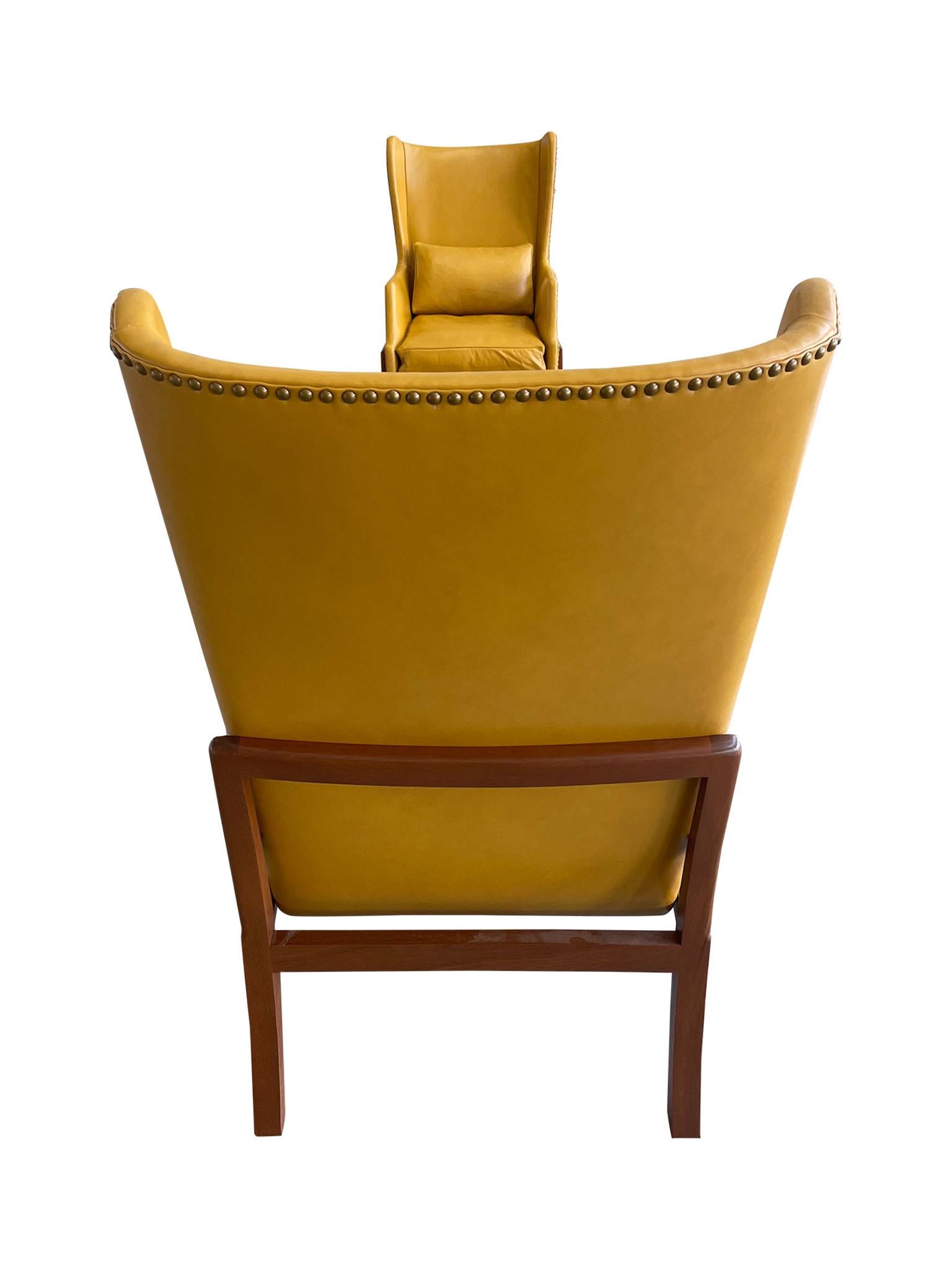 Mid-Century Wingback Armchair With Ottoman in the Style of Mogens Koch For Sale 1