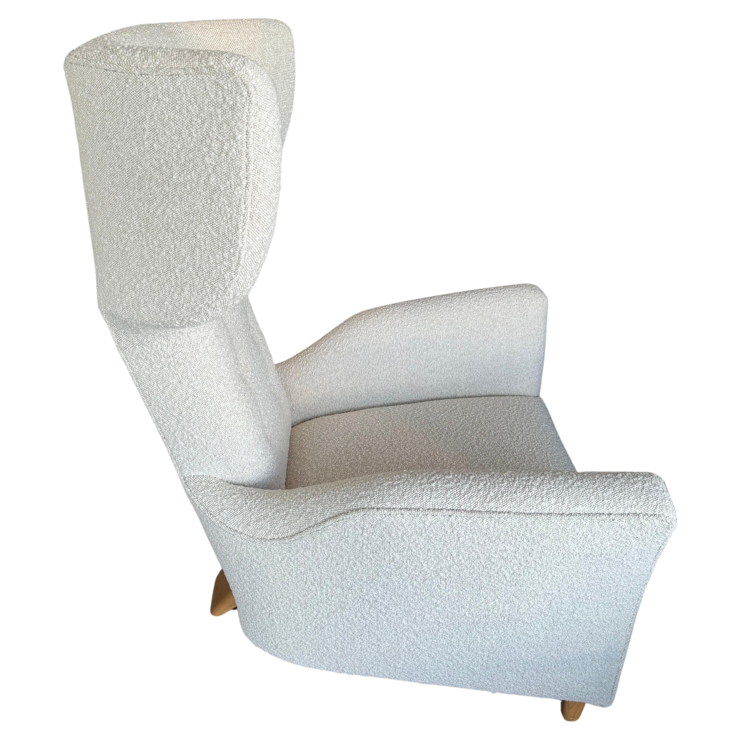 European Mid Century Wingback Boucle Lounge Chair For Sale