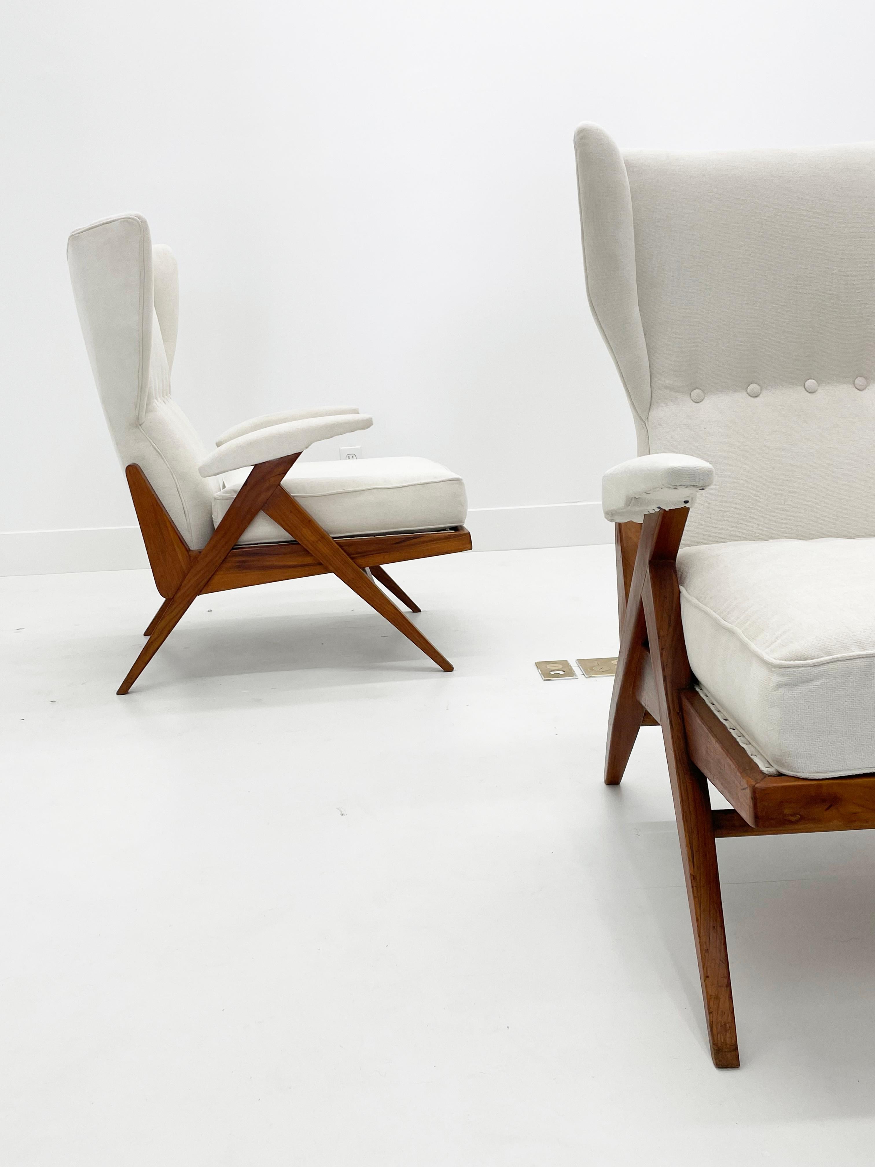 Mid-century Wingback Recliner Lounge Chairs, Renzo Franchi, 1950's, Italy  In Good Condition For Sale In New York, NY