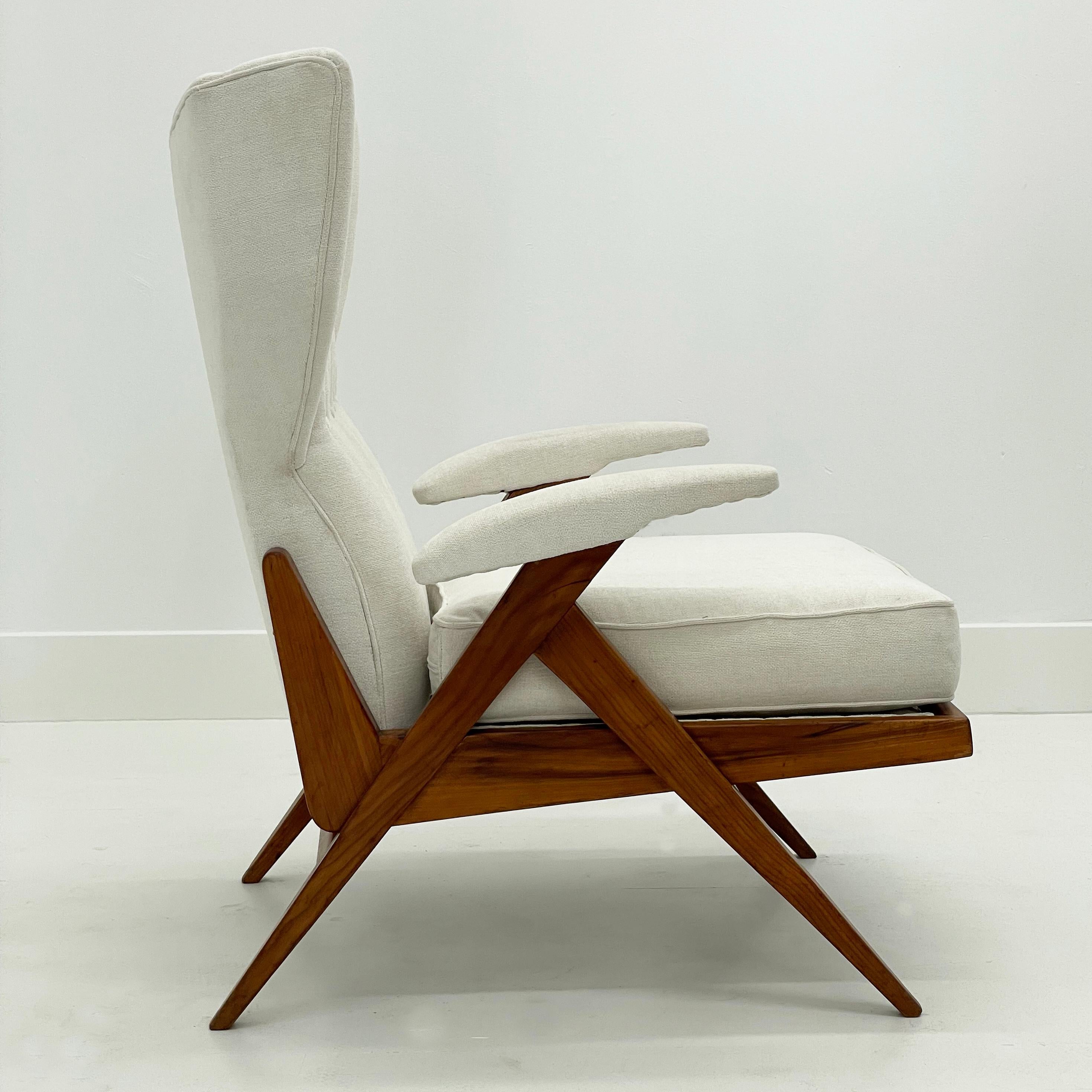 Cherry Mid-century Wingback Recliner Lounge Chairs, Renzo Franchi, 1950's, Italy  For Sale