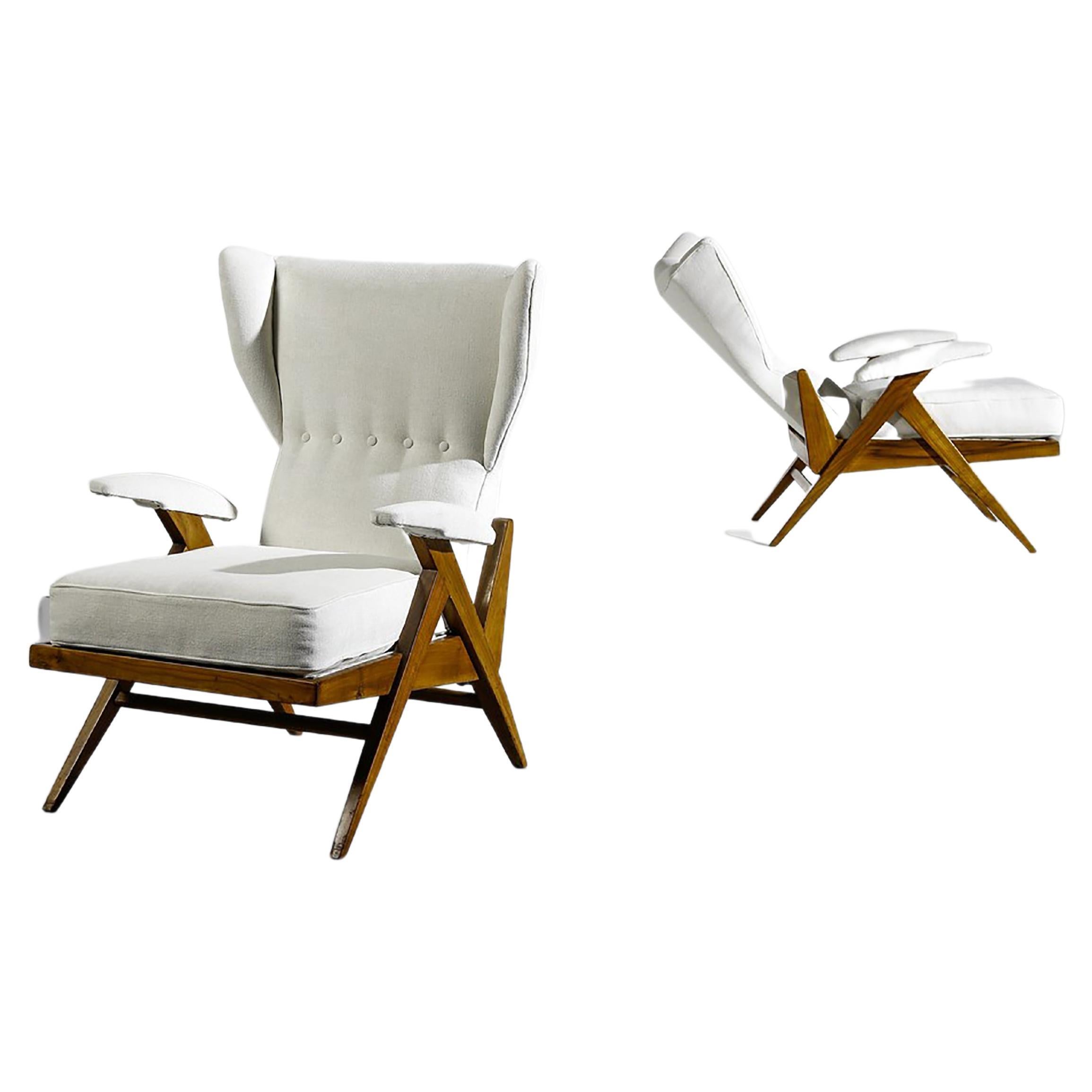 Mid-century Wingback Recliner Lounge Chairs, Renzo Franchi, 1950's, Italy  For Sale