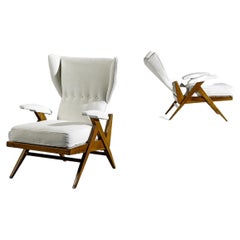 Mid-century Wingback Recliner Lounge Chairs, Renzo Franchi, 1950's, Italy 