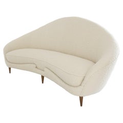 Mid-Century Organic Curved Sofa Reupholstered in Beige Buclé , Italia, 1950