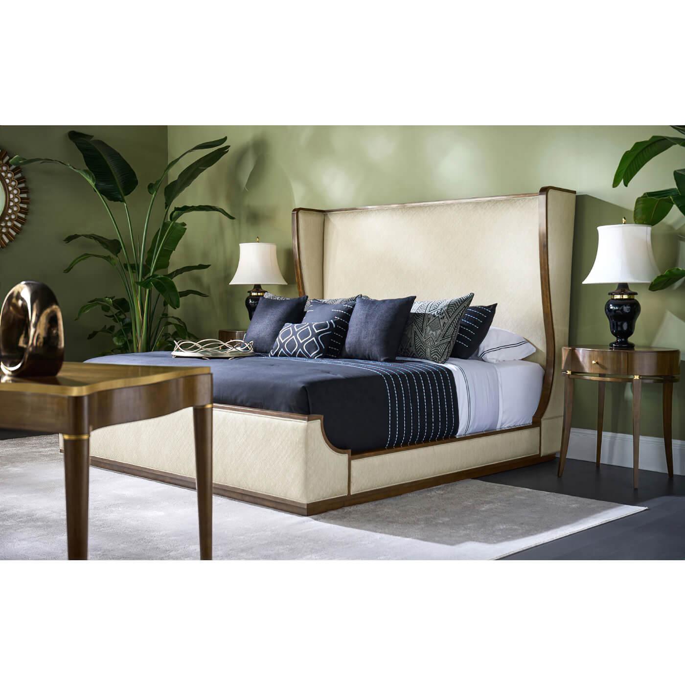 Contemporary Midcentury Style Winged King Size Bed