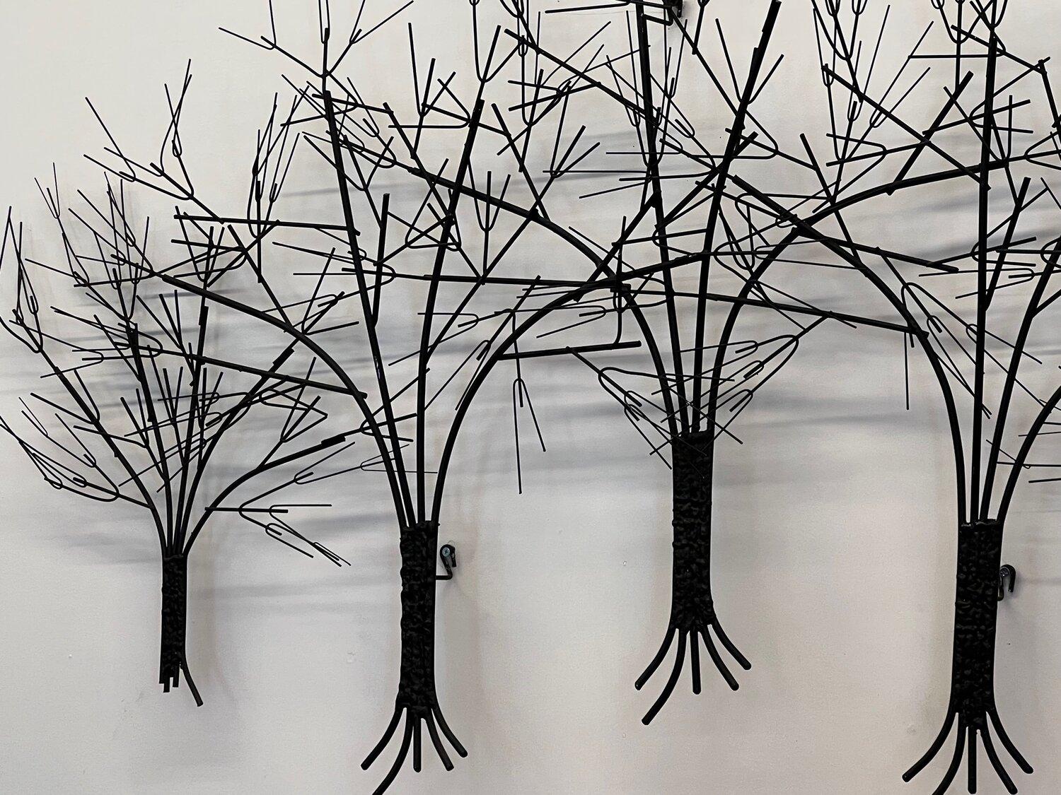 So much depth to this beautiful mid-century C. Jere wall hanging. Depicting several and entitled Winter Trees in a nice dimensional art wall hanging. This version original to the black color. Definitely a beautiful statement piece for several places