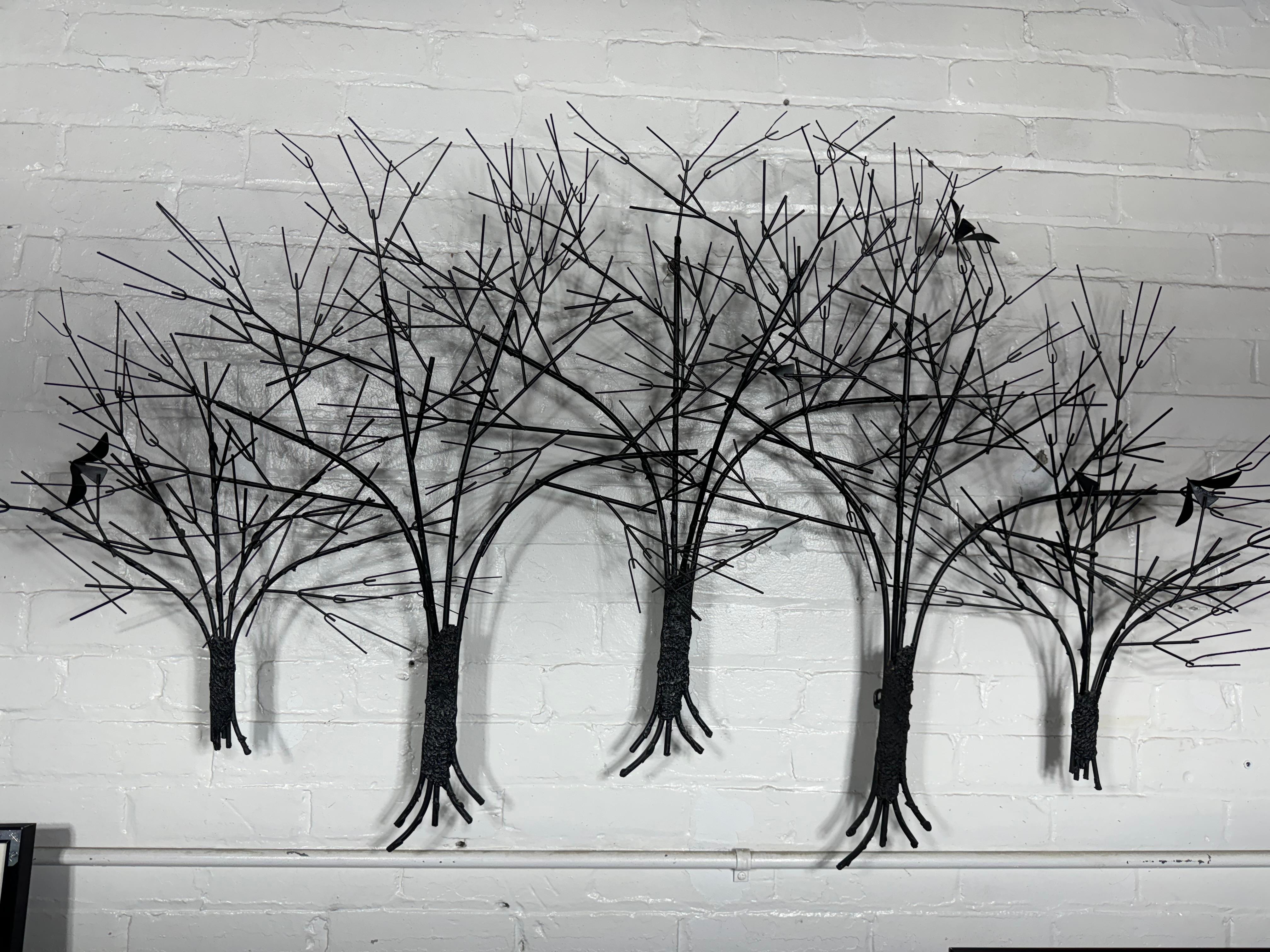 Mid-20th Century Mid-Century Winter Trees with Birds  Wall Sculpture by C Jere c 1969