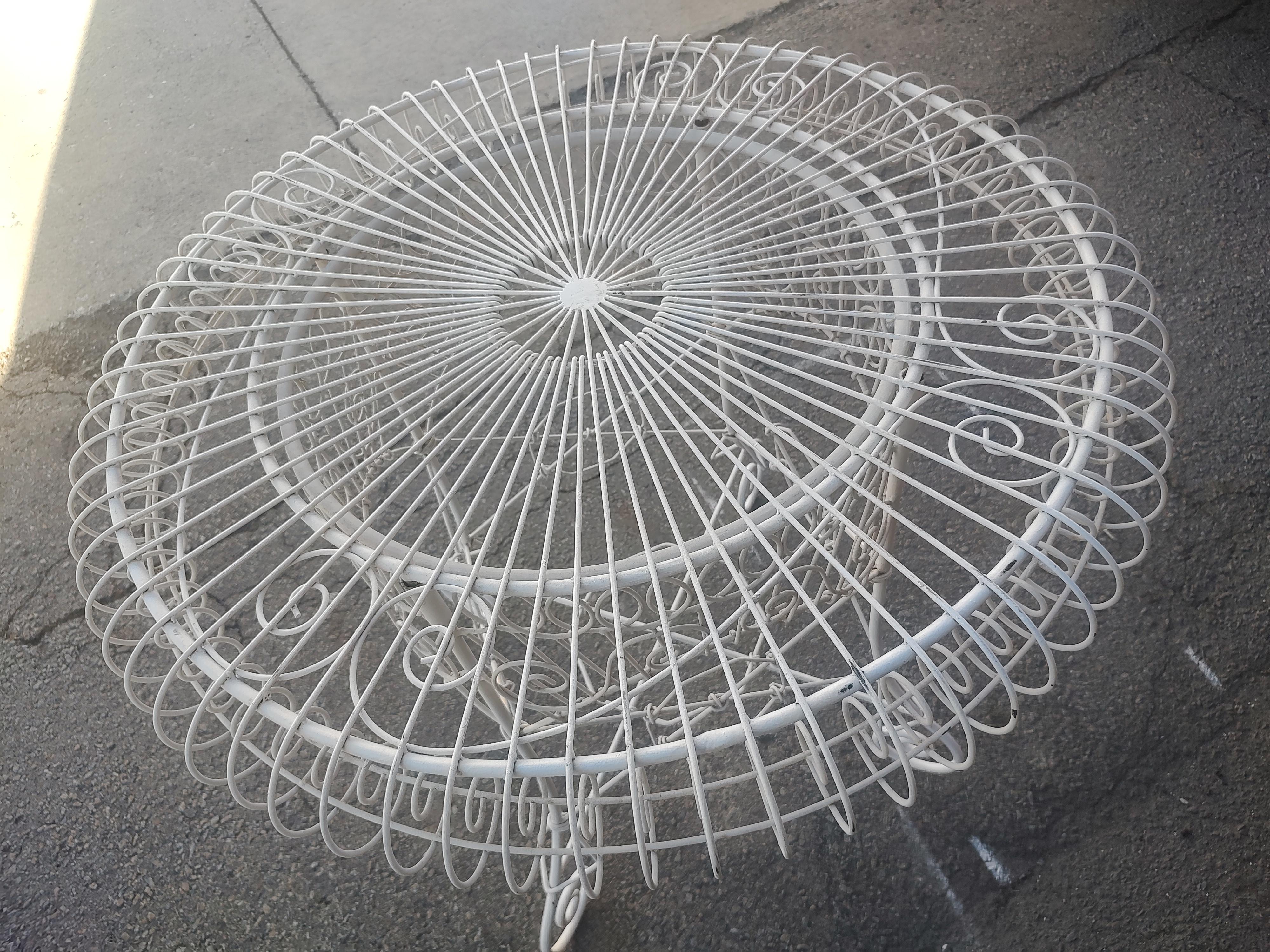 Mid Century Wire Garden Patio Dining Table With Glass Top For Sale 2