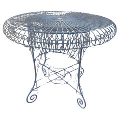 Table de salle à manger de jardin en fil de fer du milieu du siècle avec plateau en verre