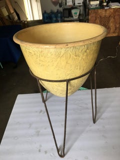 Midcentury Wire Iron Tripod Plant Stand with Fiberglass Planter