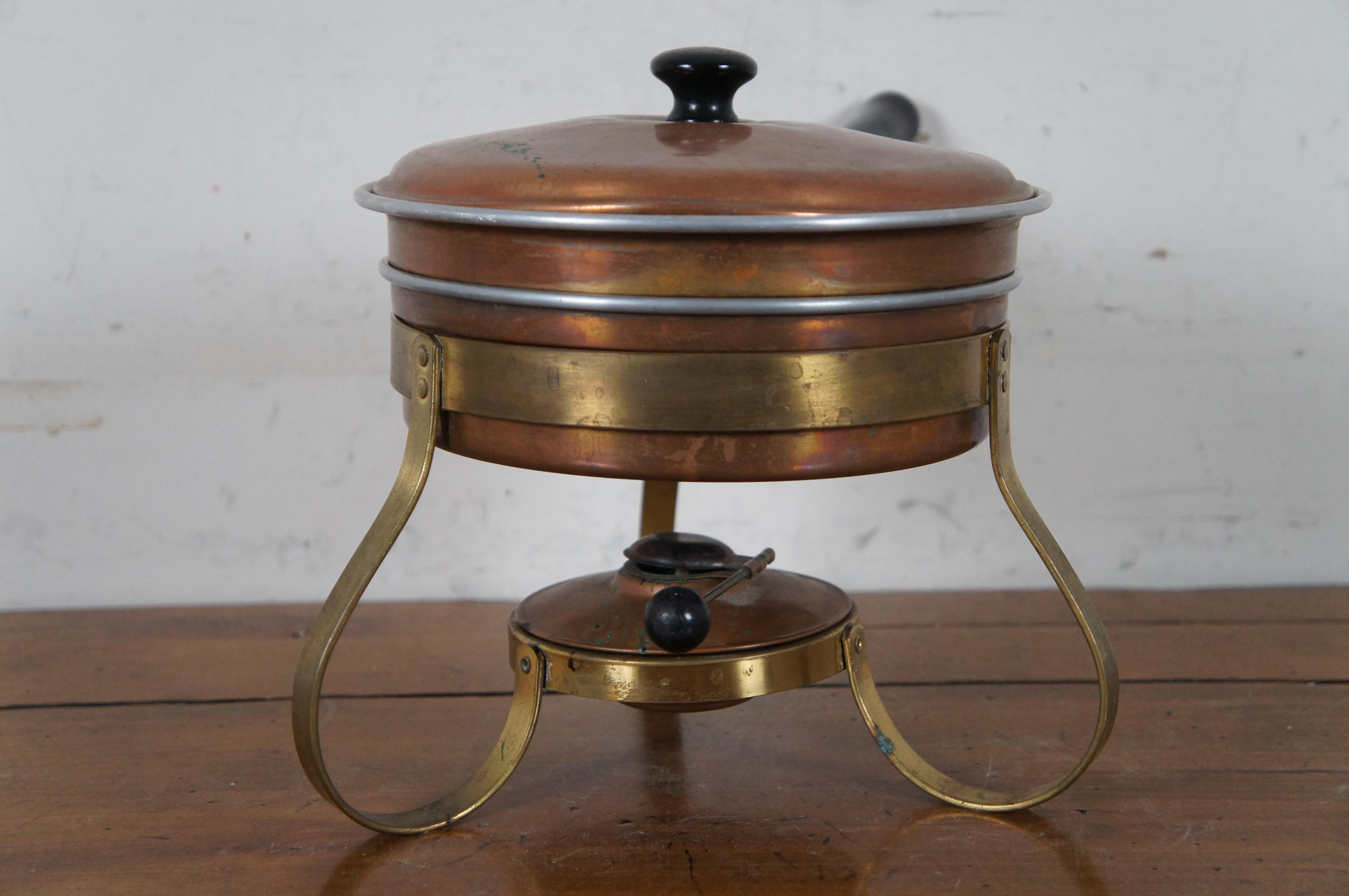 Mid Century Wittcrosse Kupfer Chafing Dish Burner Warmer Messing Stand Topf MCM 16