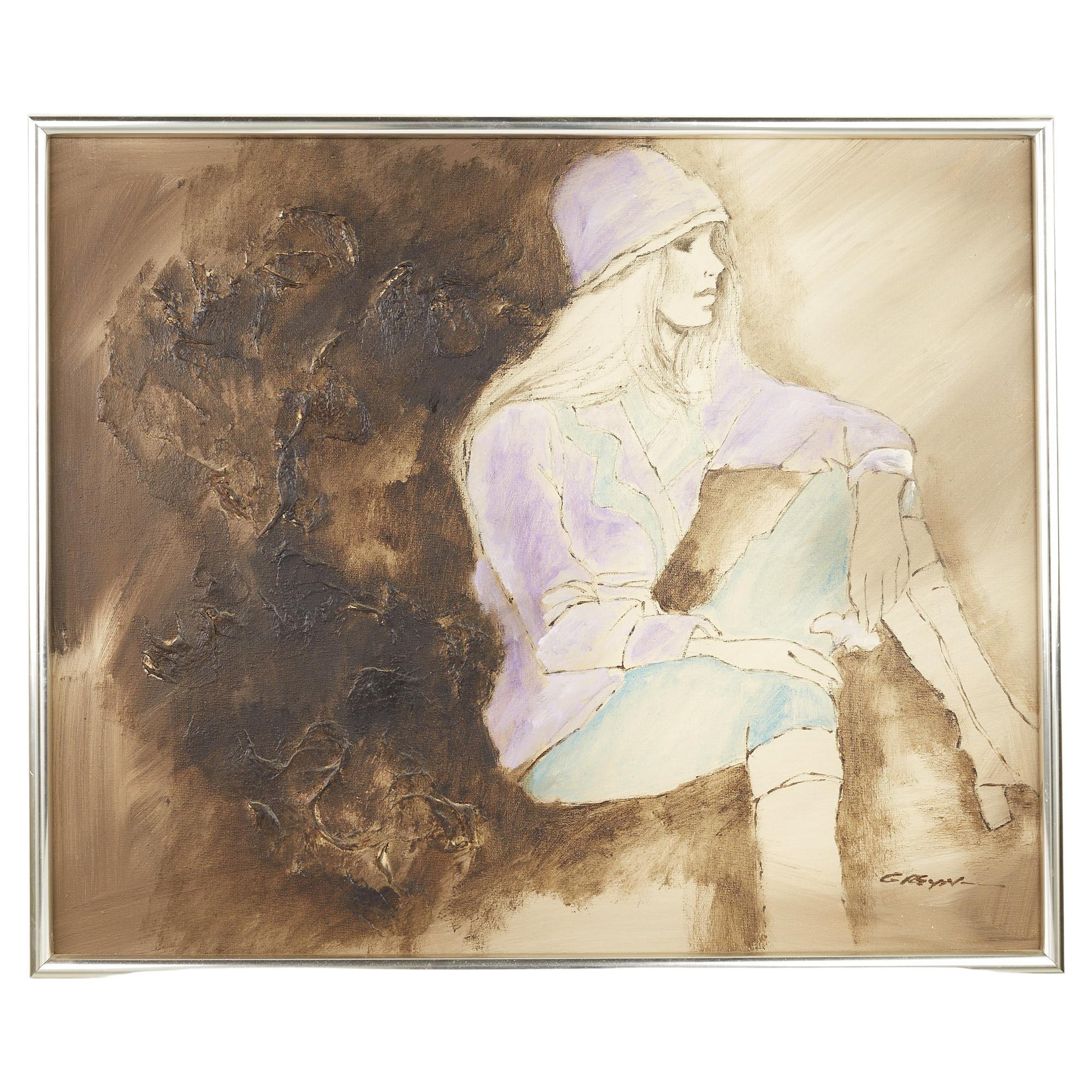 Mid Century Woman in Purple Coat and Hat Artwork