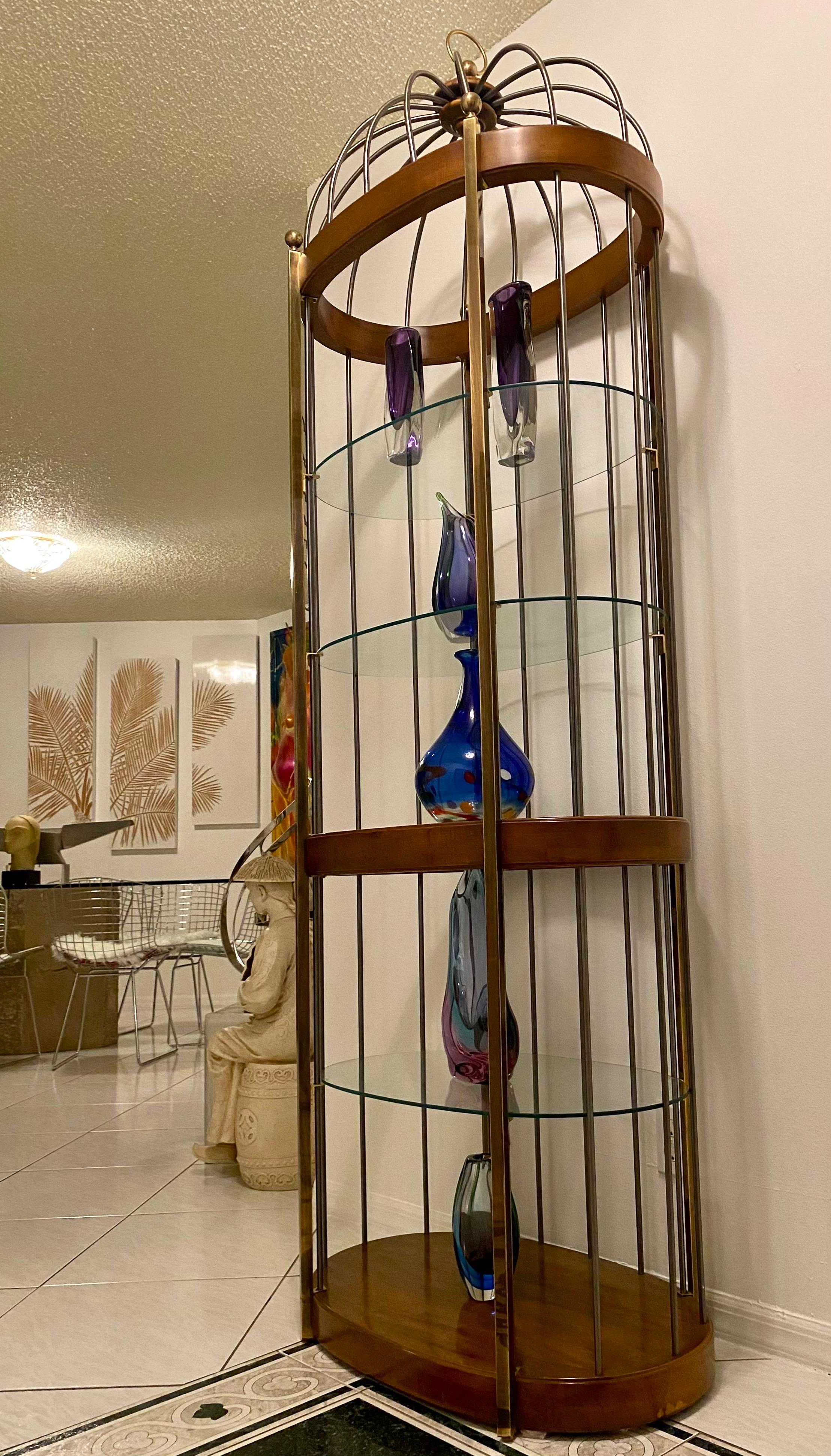 Image showcasing Mid-Century Wood and Brass Bird Cage Shelving Unit by Mastercraft at ...