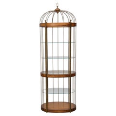 Mid-Century Wood and Brass Bird Cage Shelving Unit by Mastercraft