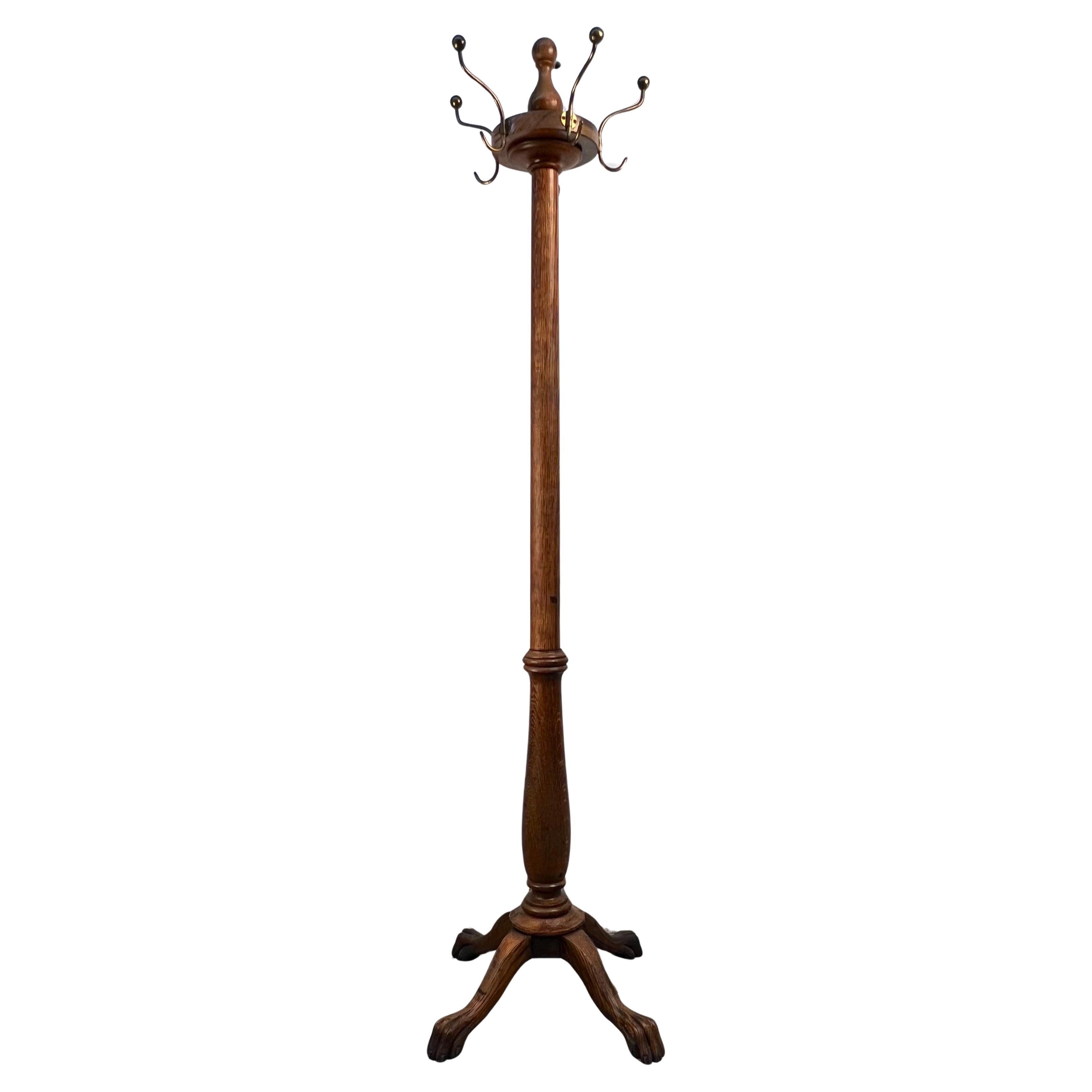 Mid-Century Wood and Brass Coat Rack