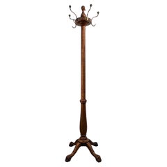 Mid-Century Wood and Brass Coat Rack