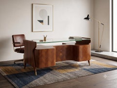 Mid-Century Wood and Brass Desk by Vittorio Dassi, Italy, 1950s