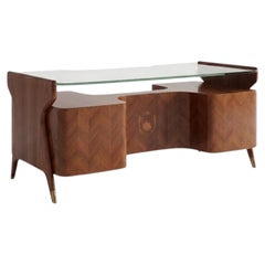 Mid-Century Wood and Brass Desk by Vittorio Dassi, Italy, 1950s