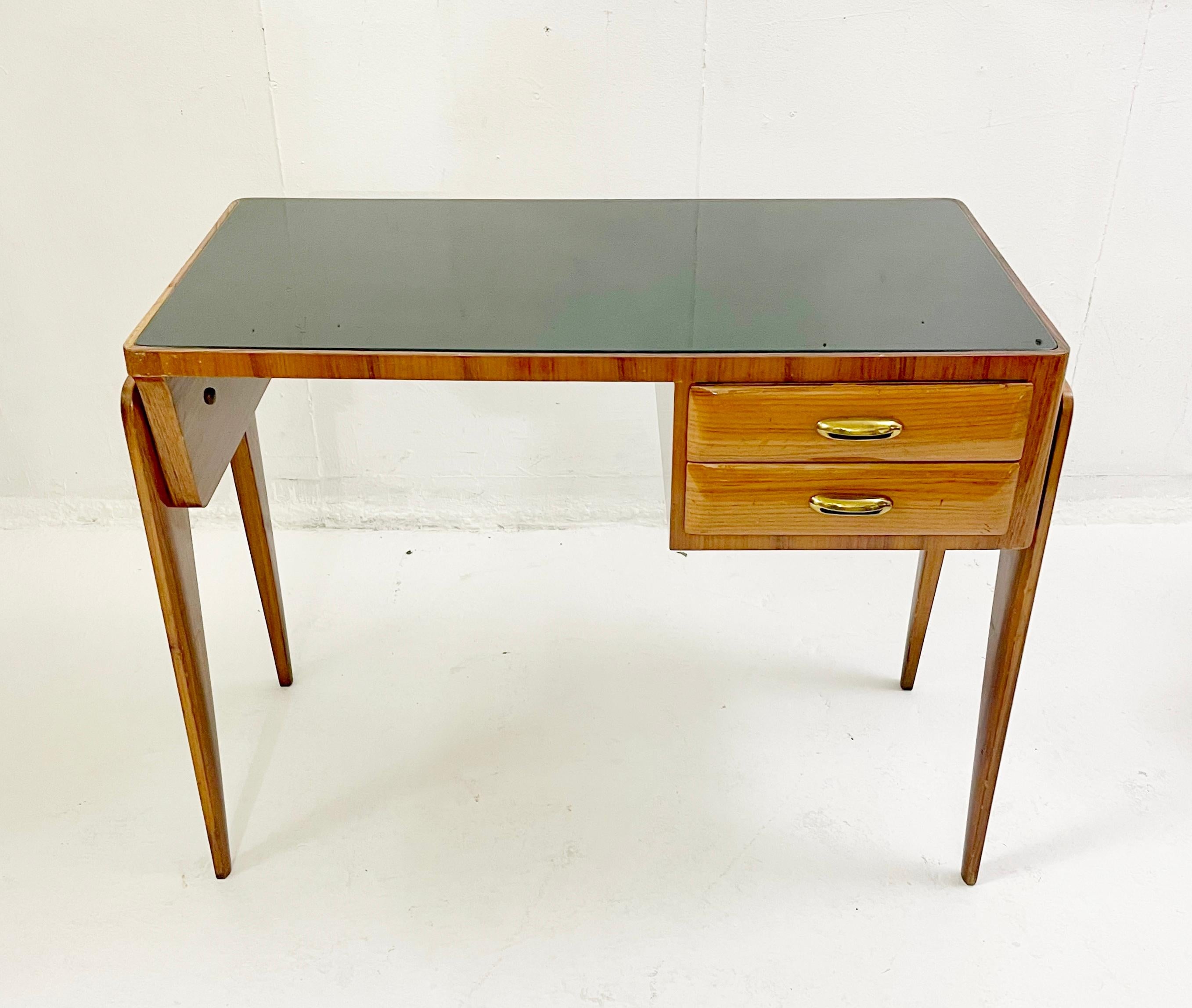 Mid-Century Wood and Brass Desk, Italy, 1950s In Good Condition In Brussels, BE
