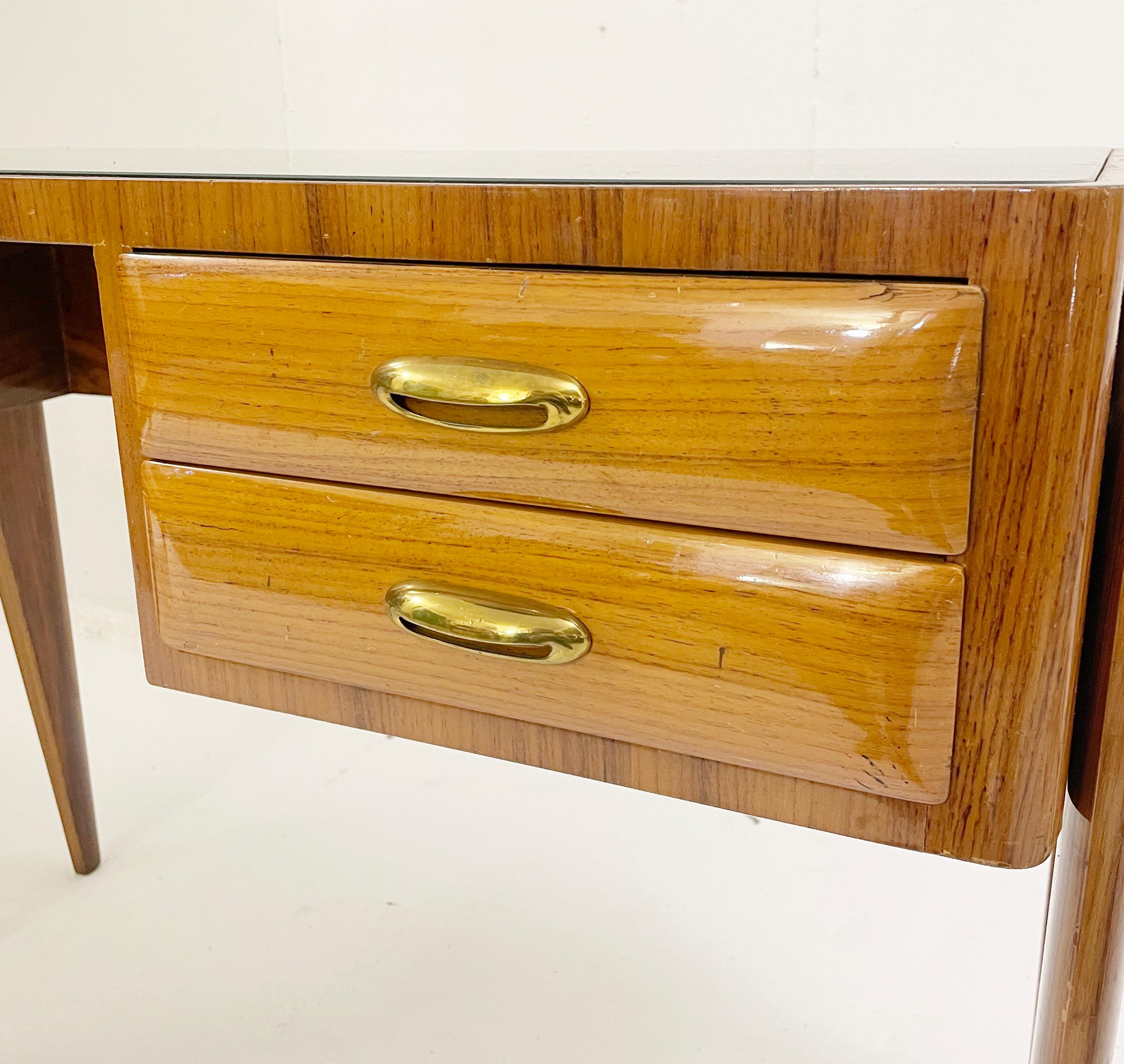 Mid-20th Century Mid-Century Wood and Brass Desk, Italy, 1950s