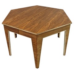 Mid-Century Wood and Brass Extendable Dining Table, 1970s