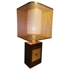 Midcentury Wood and Brass Table Lamp, 1970s, Italy