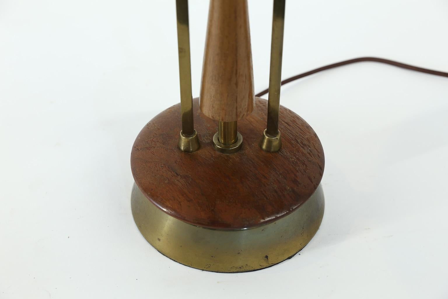 wood and brass table lamp